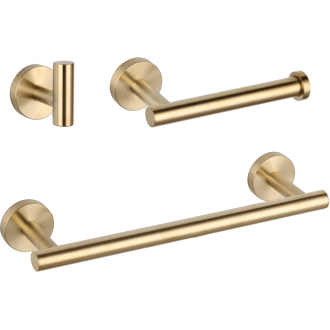 Accesorios de baño en dorado cepillado de acero inoxidable SUS304: Toallero 30cm + portarrollos + percha