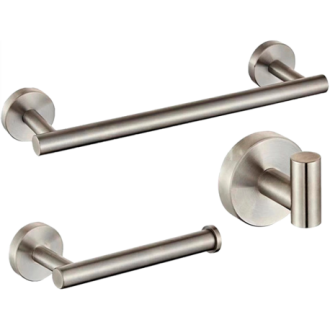 Accesorios de baño en acero cepillado de acero inoxidable SUS304: Toallero 40cm + portarrollos + percha