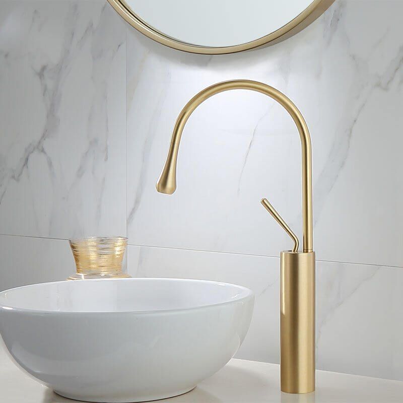 Grifo de lavabo de baño de oro cepillado de una sola manija con manguera de  suministro, grifo de fregadero giratorio de 360° con placa de cubierta